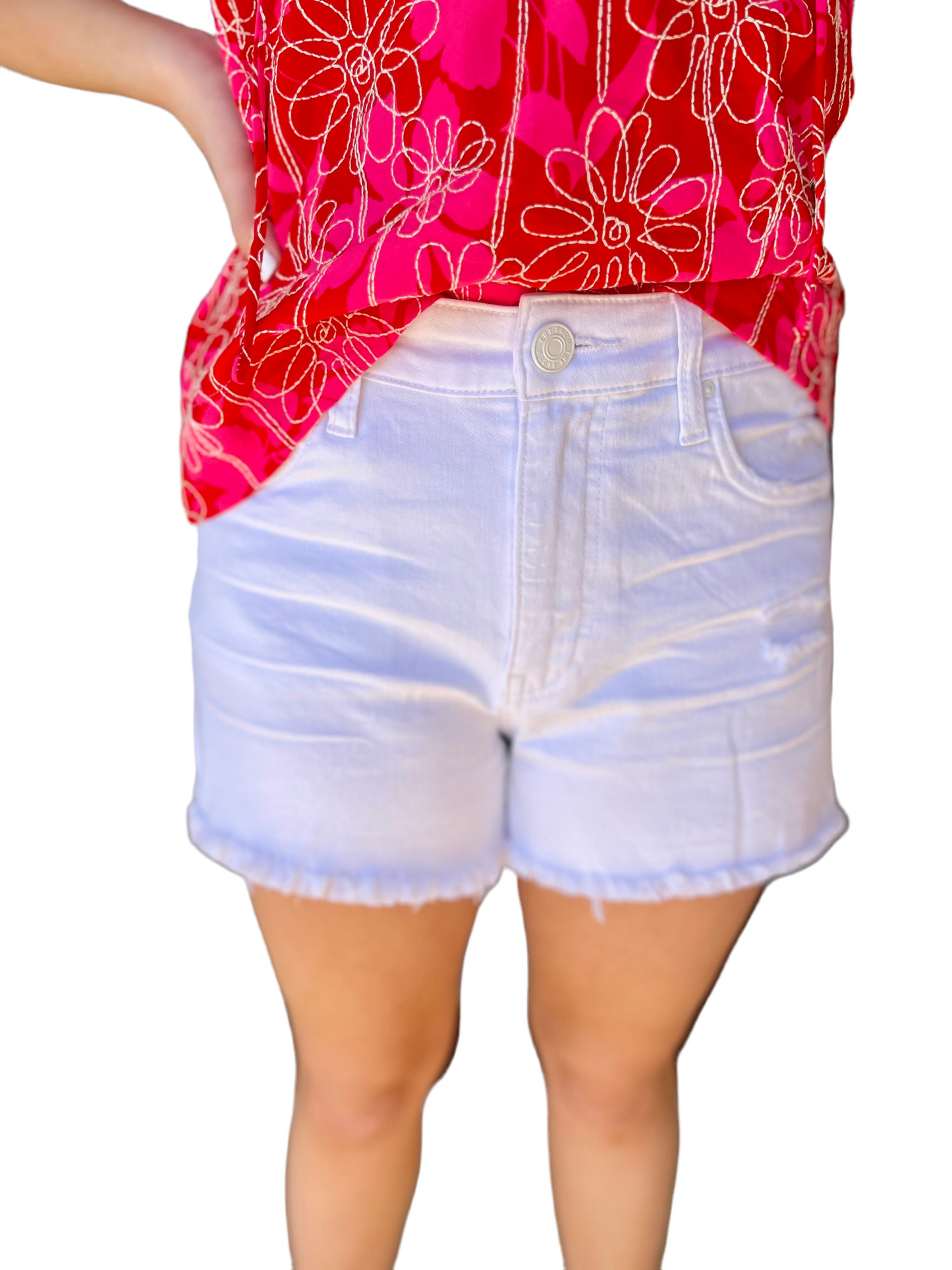 KUT Jane High Rise Short w/Fray Hem - Optic White