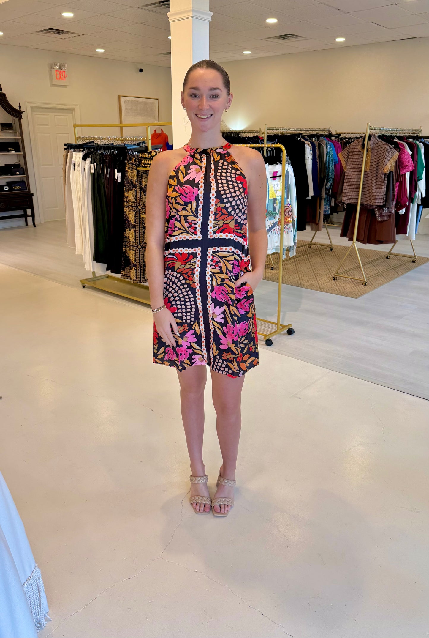 Jade Paved Petals Halter Dress