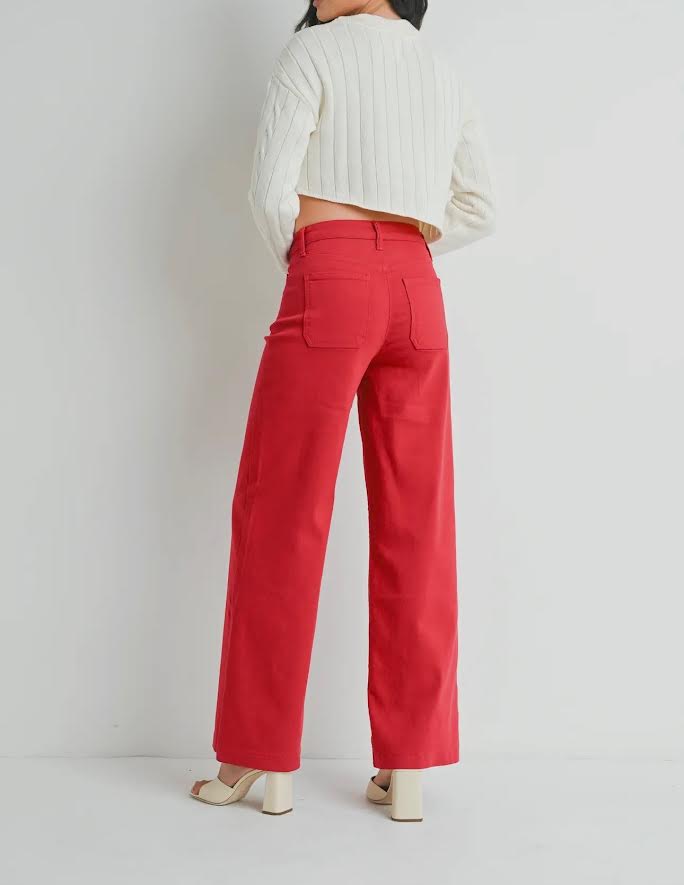 Just Black Denim Wide Leg Jeans - Red