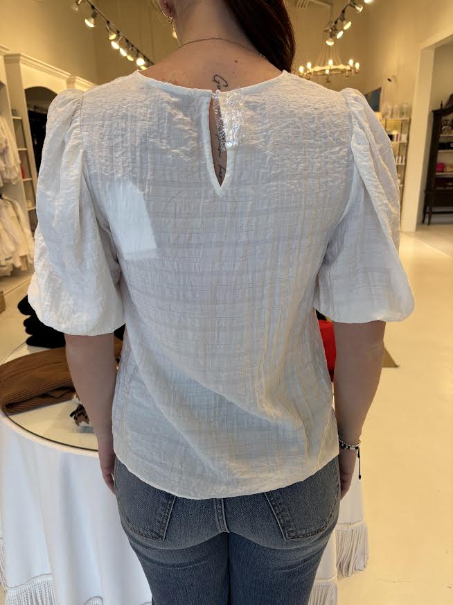 English Factory White Plaid Top with Short Sleeves