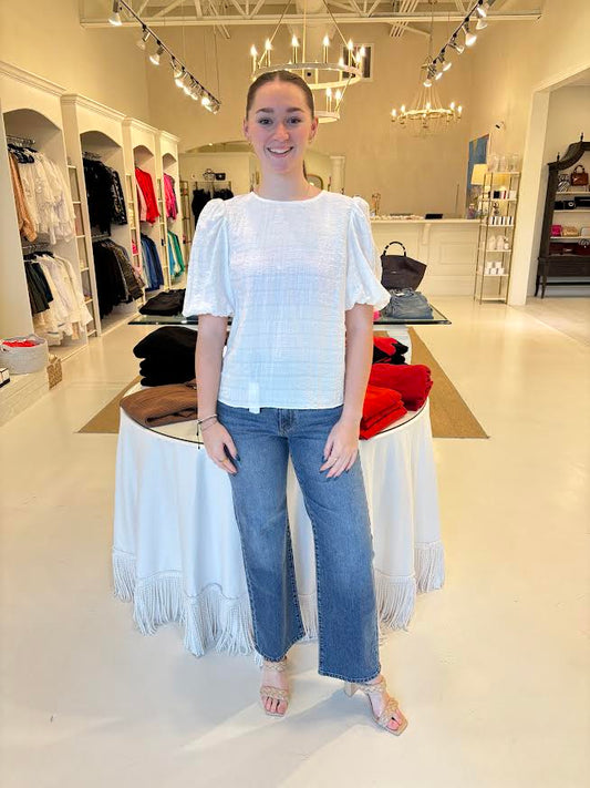 English Factory White Plaid Top with Short Sleeves