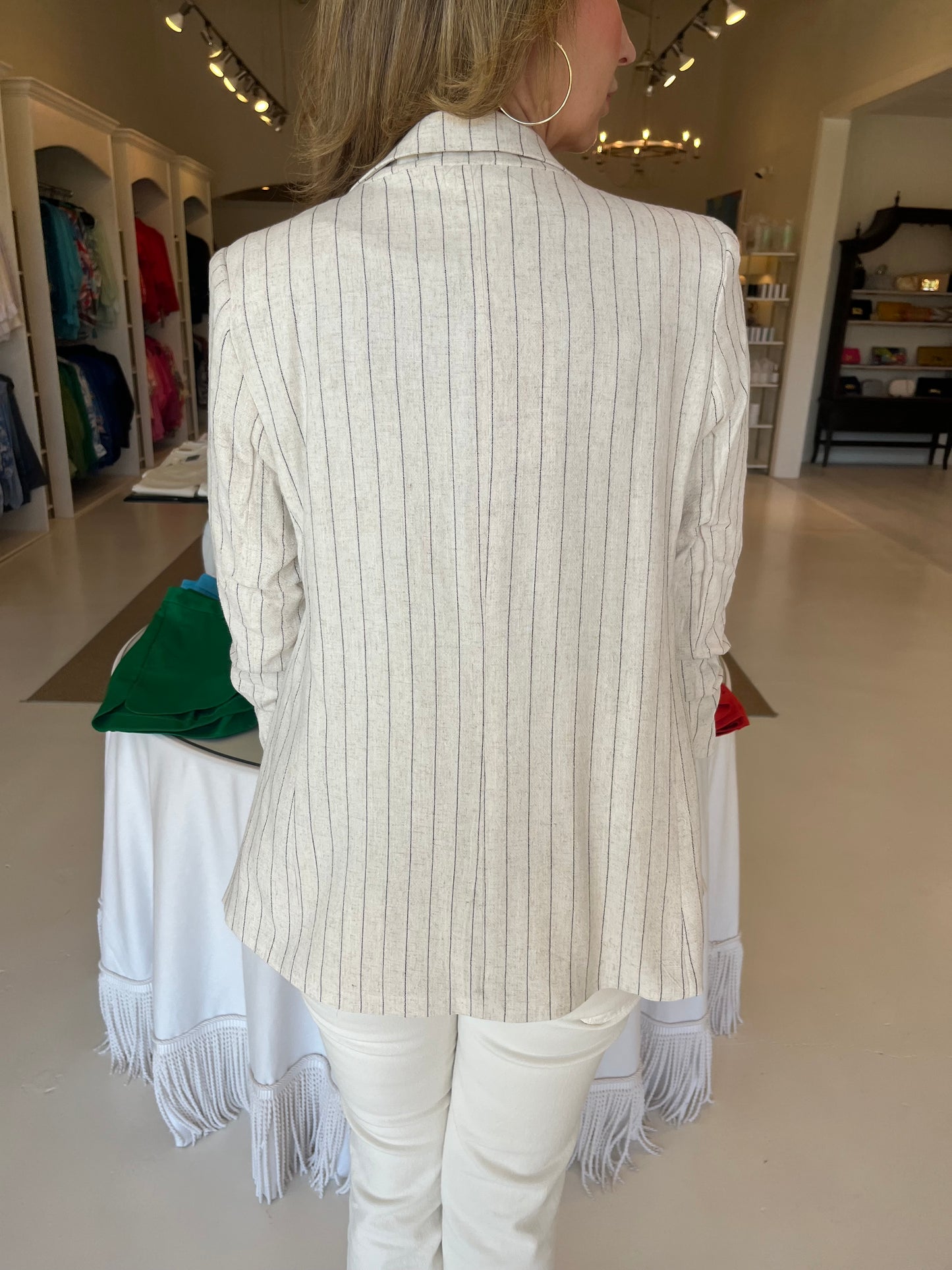 Esqualo Linen Striped Gathered Blazer