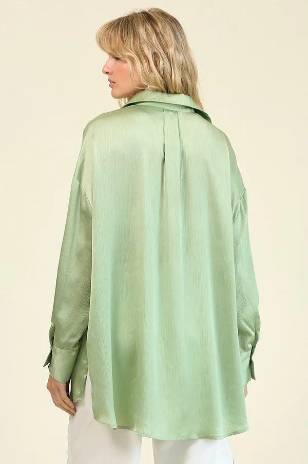 Gigio Mint Green Satin Blouse