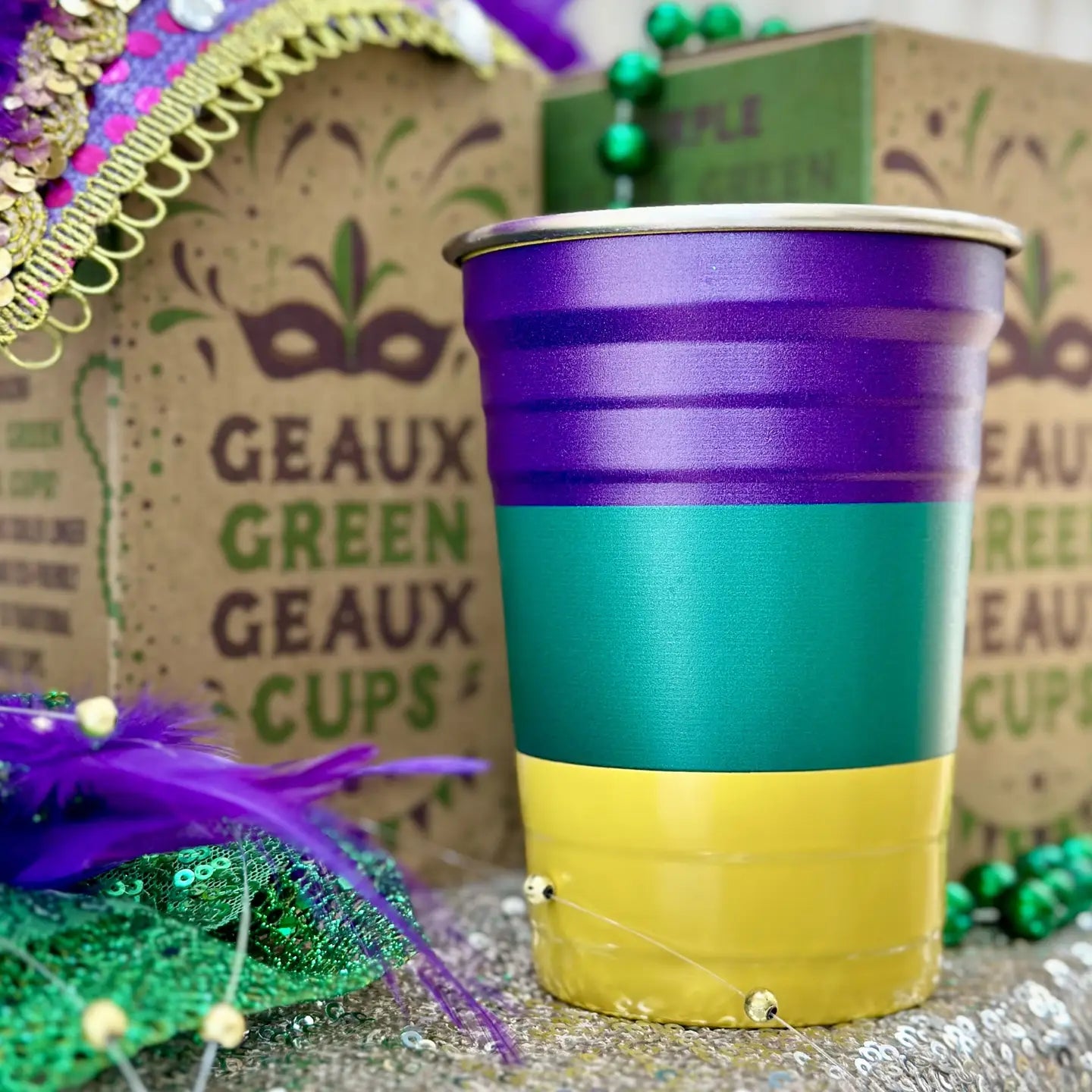 Mardi Gras Stainless Steel Geaux Cup - Set of 4