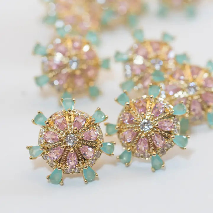 St Armands Pink & Turquoise Sand Dollar Stud Earrings