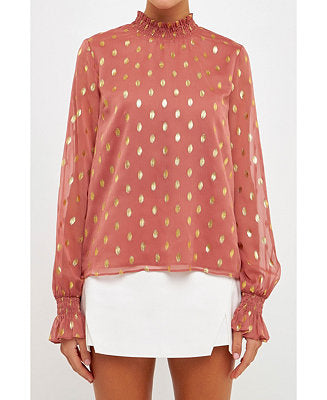Endless Rose Mauve Polka Dot Chiffon Top