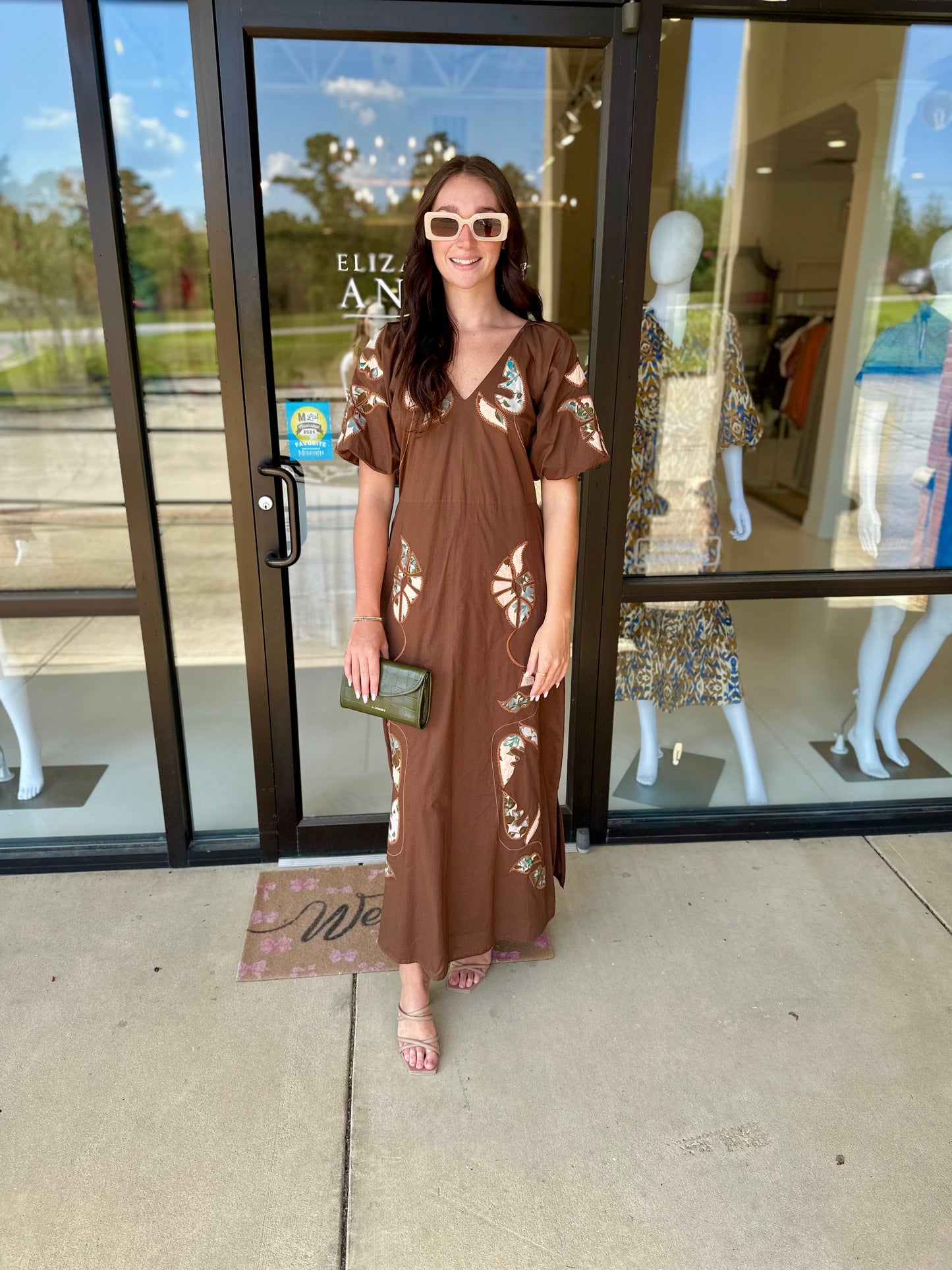 Anna Cate Collection Miriam Midi Chocolate Blue Floral Dress