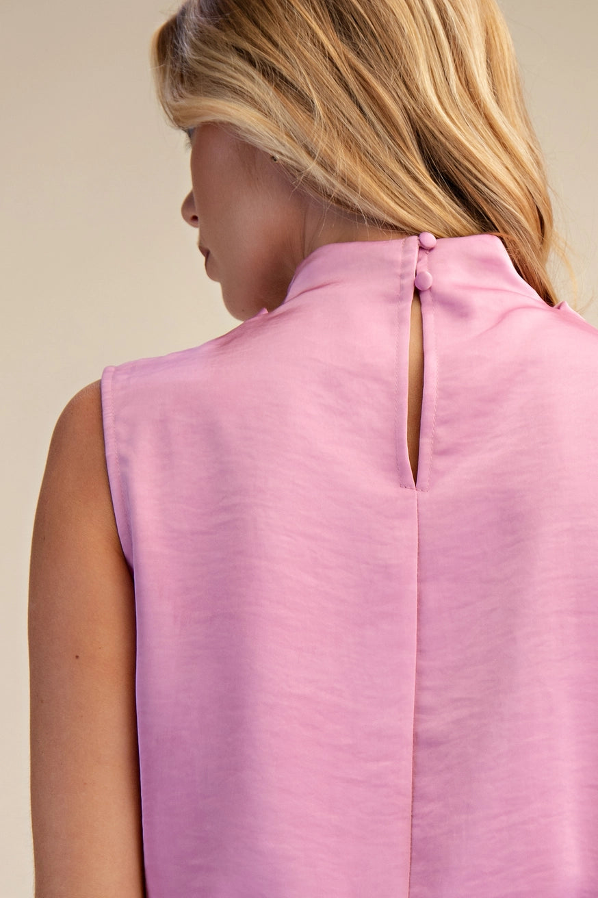 Draping High-Neck Sleeveless Top - Pink