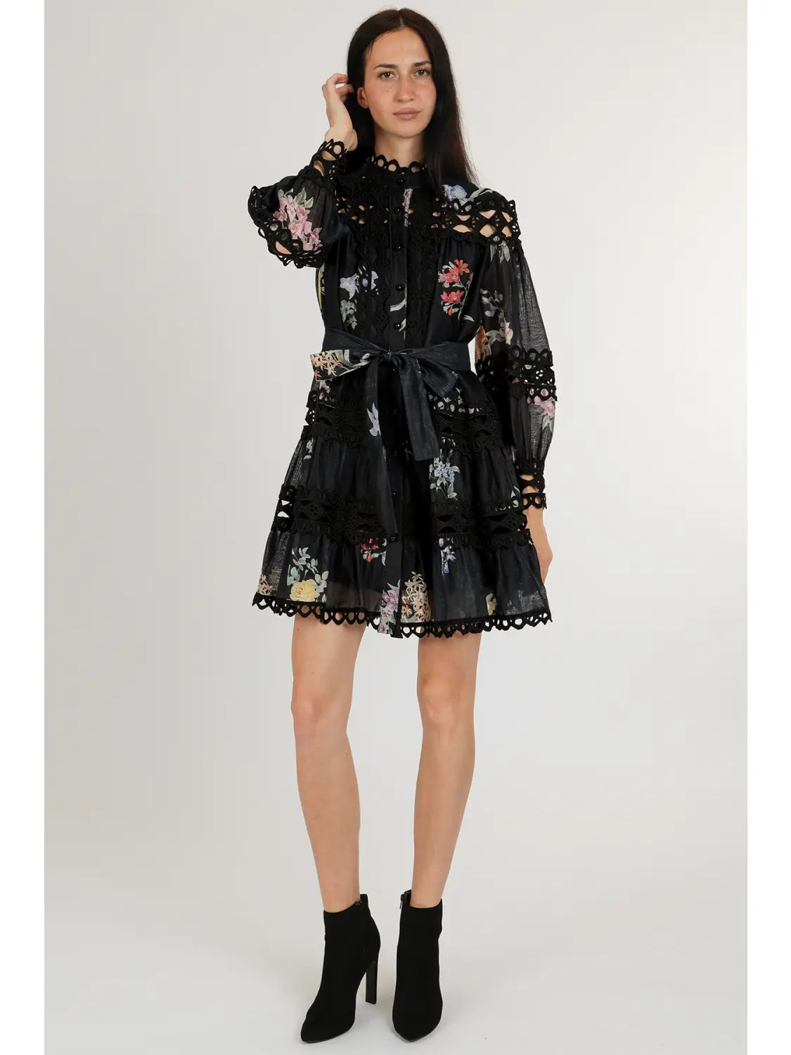 Floral Cutout Lace Mini Dress