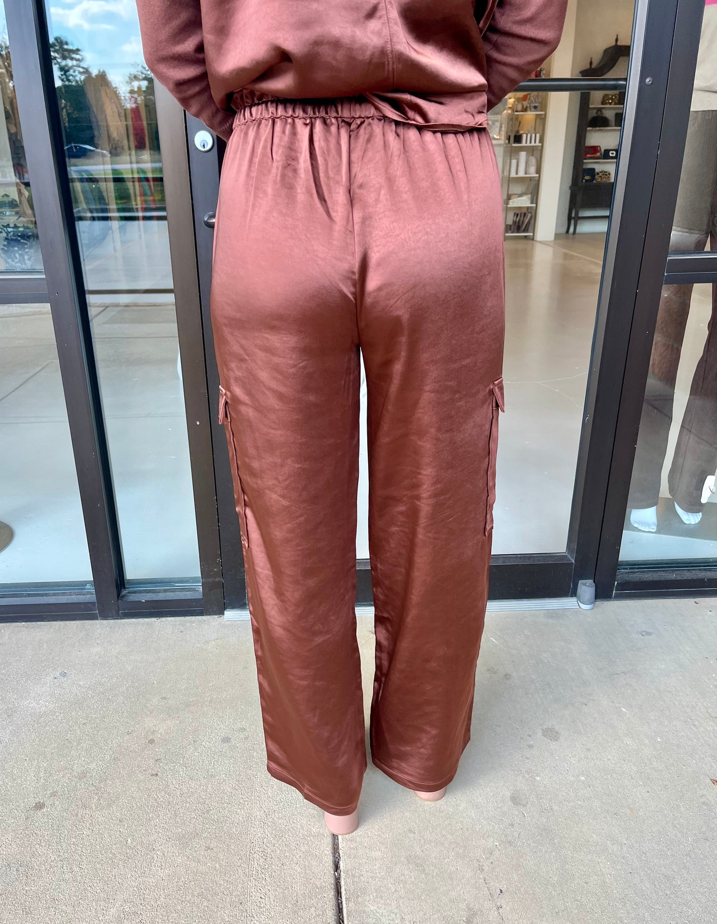 Melisa Nepton Miranda Cargo Satin Pants-Brown