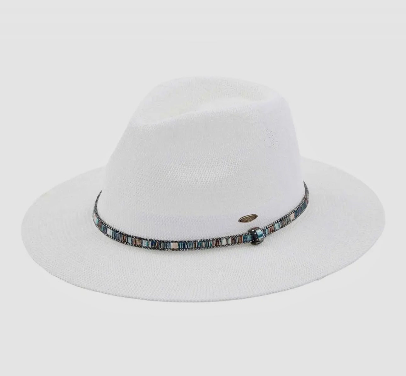 Straw Panama hat with beaded band