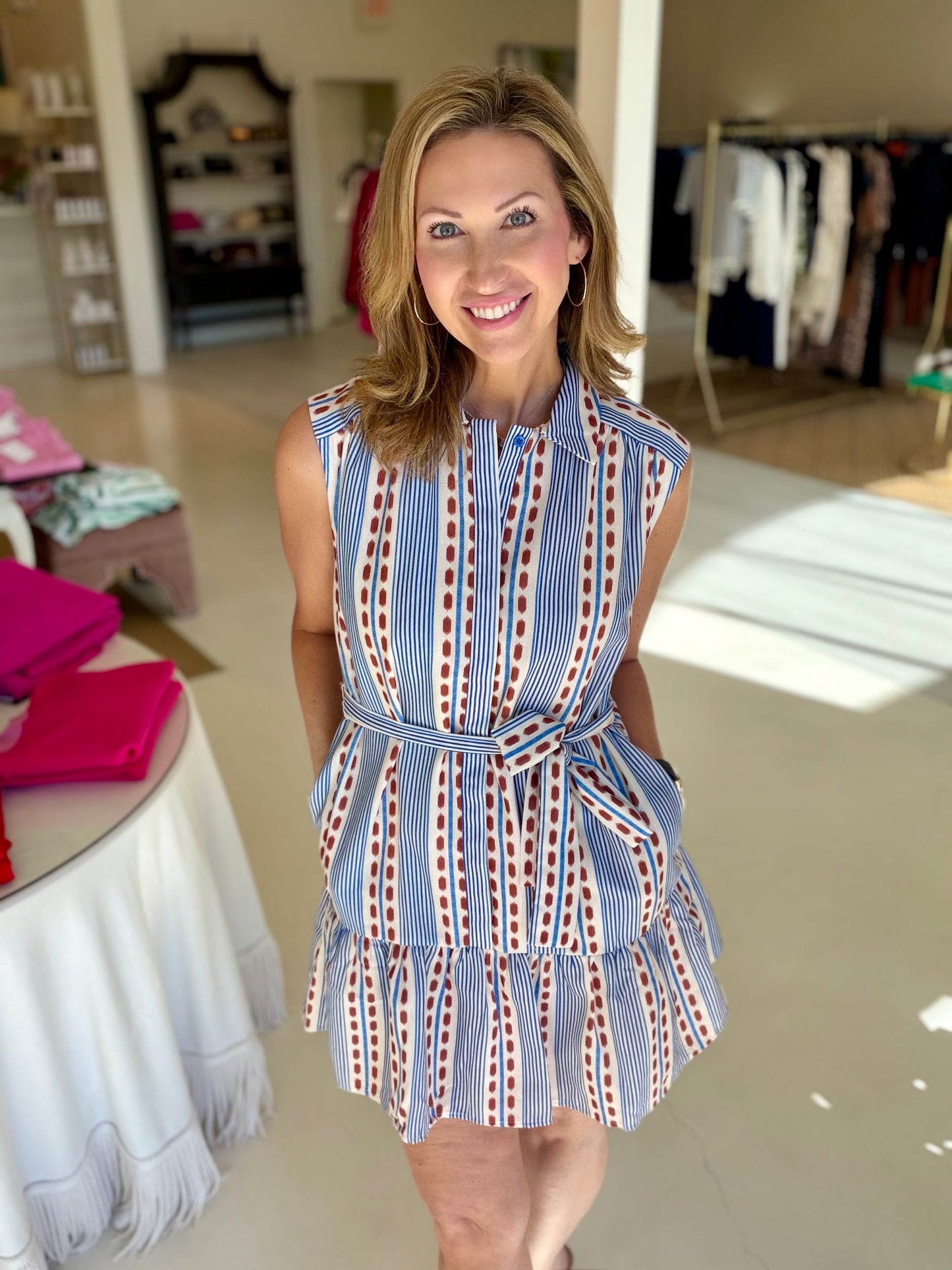 Jade Front Placket Shirt Dress - Colonial Stripe