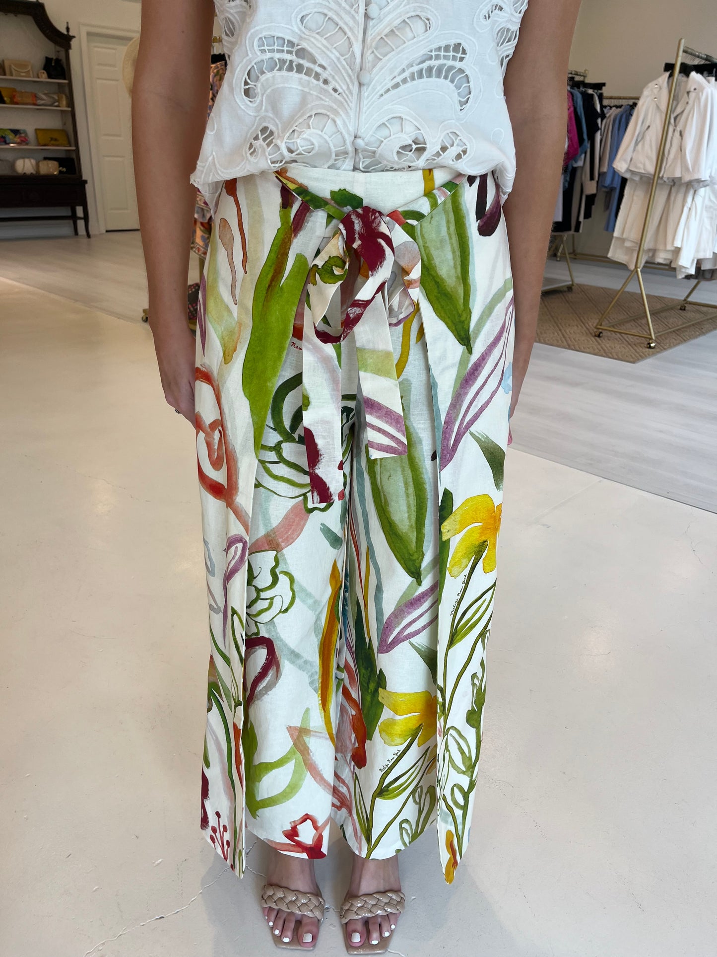Mestiza Chloe Wrap Pants - Ivory Watercolor