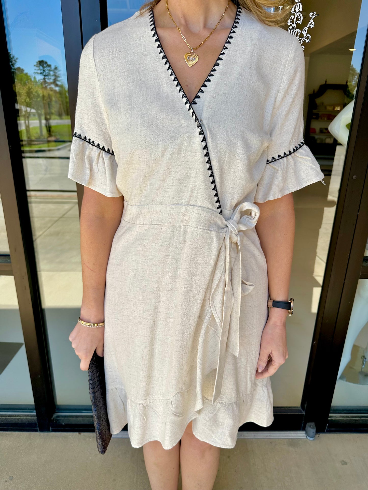 Esqualo Linen Contrast Stitch Dress