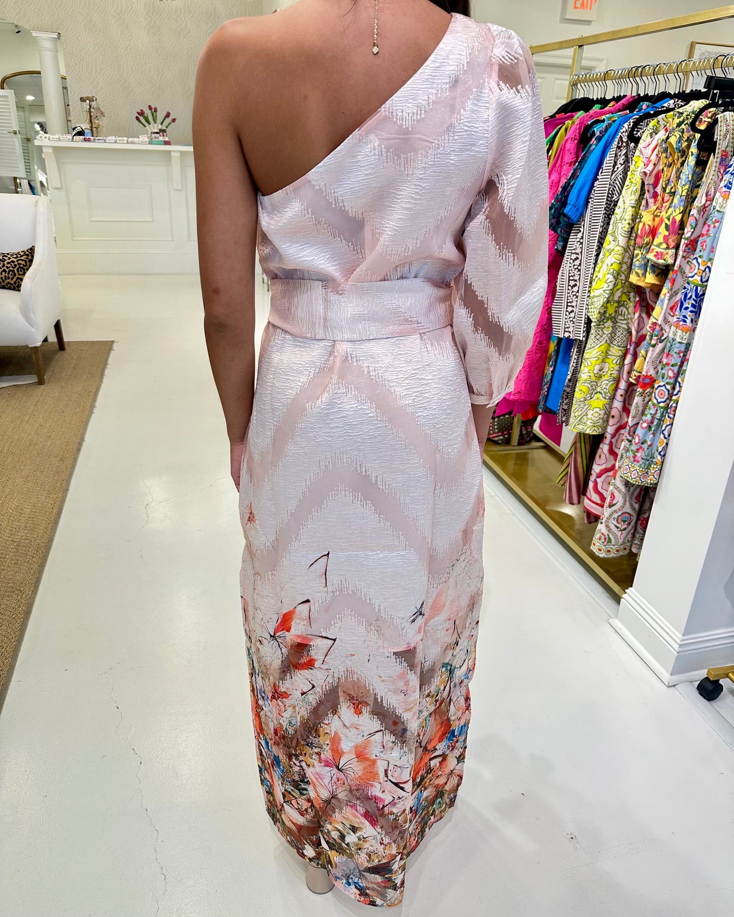 Jade One Shoulder Column Dress - Butterfly Garden