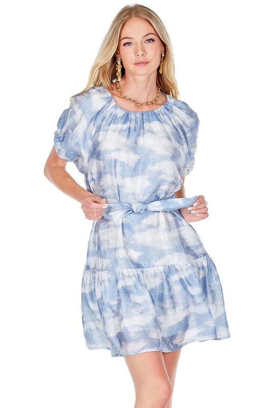 Joy Joy Ruch Round Neck Dress - Clouds
