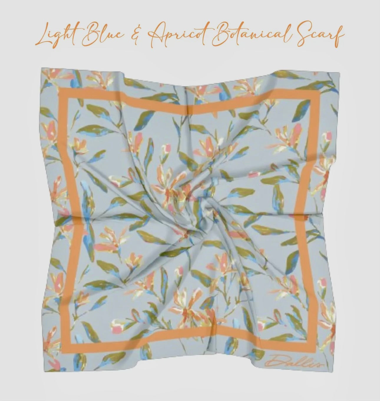Dallis Light Blue and Apricot Botanical Scarf