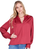 Joy Joy Placket V-Neck Top - Burgundy