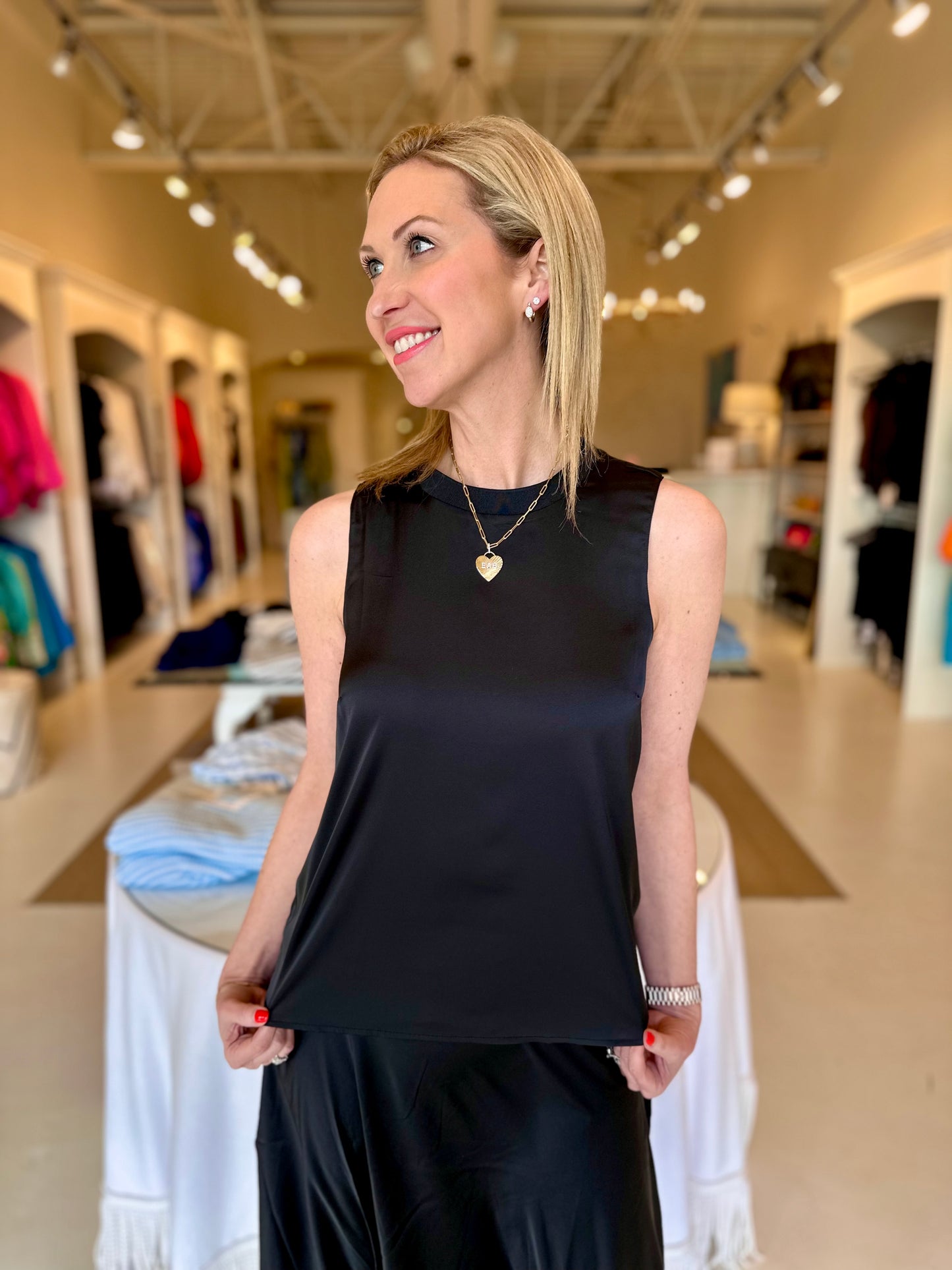 Charlie B black satin sleeveless top