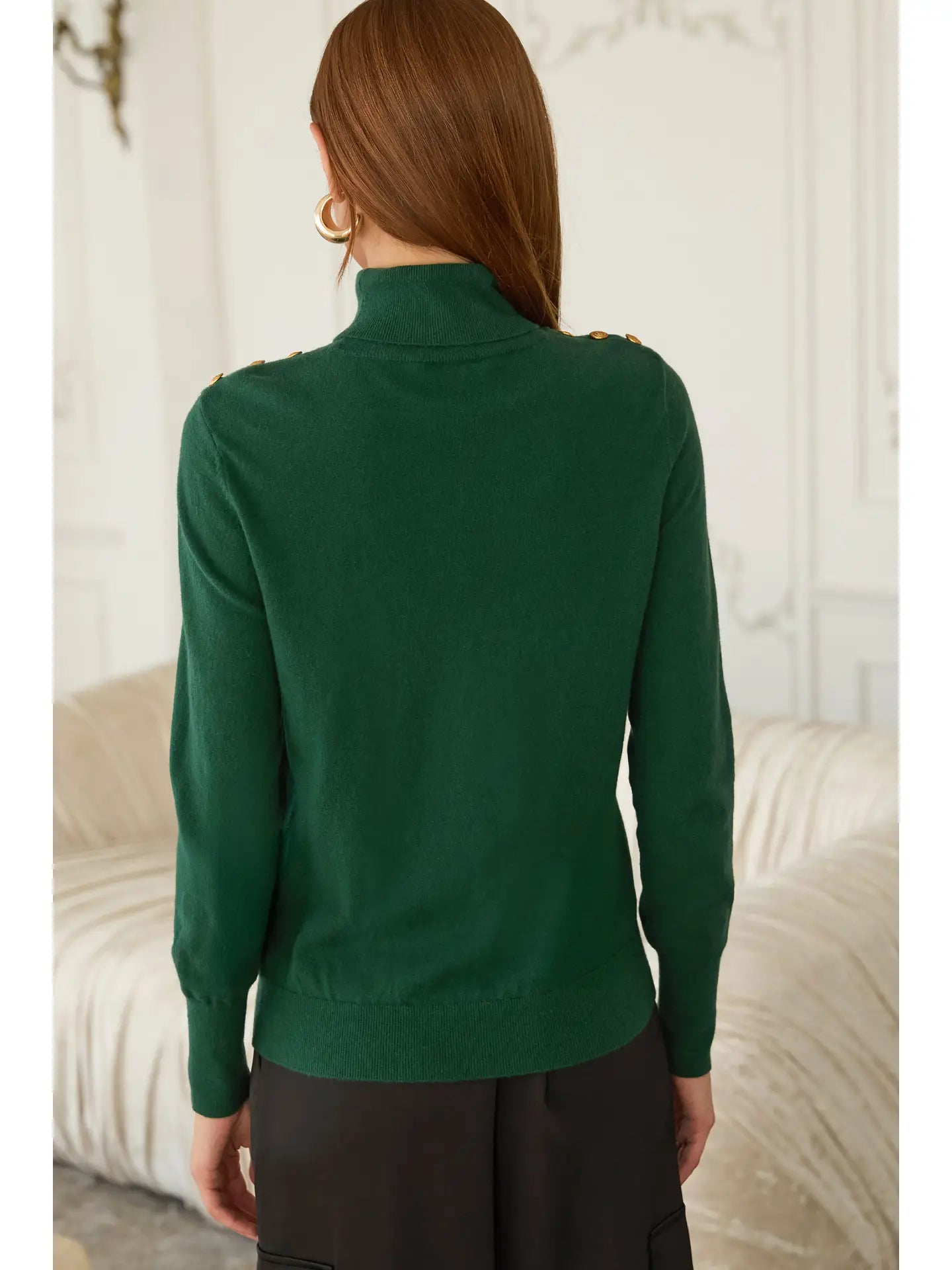 EAB Favorites Turtleneck Sweater w/ Button Detail - Hunter Green
