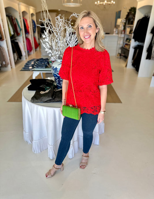 Jade Lace Puff Sleeve Top