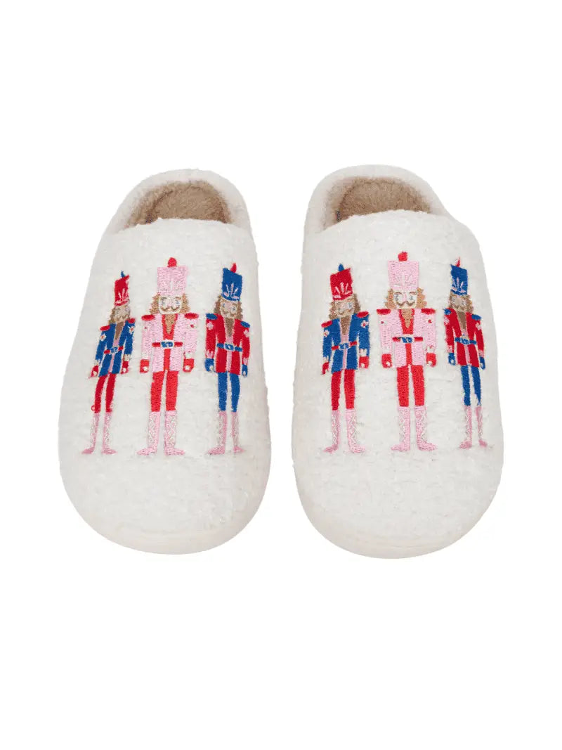 Nutcracker Christmas Sherpa Slippers - White
