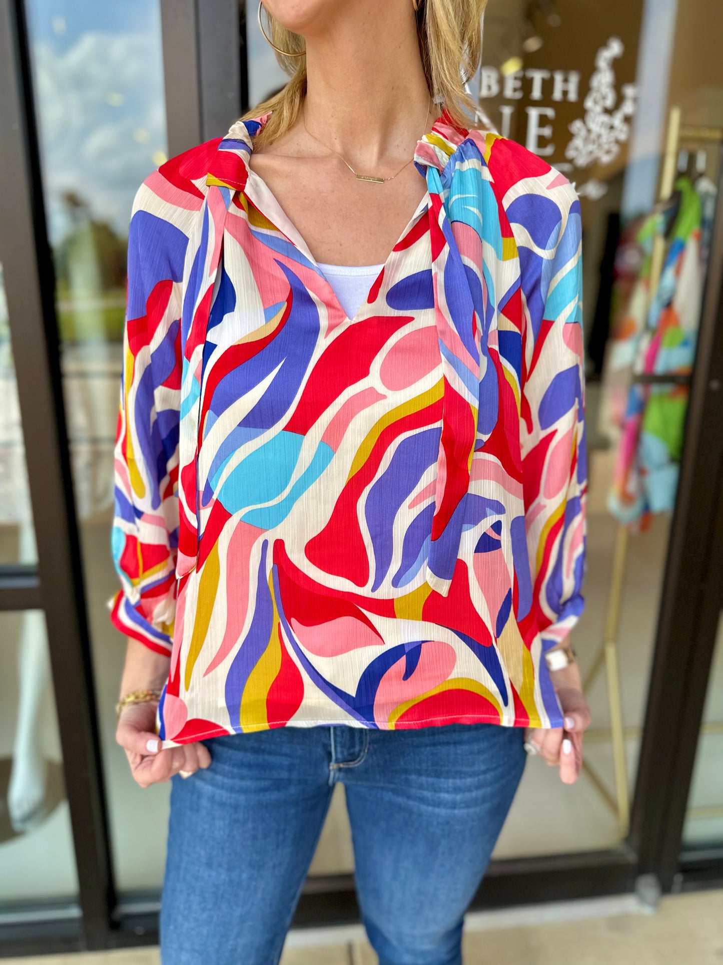 Jade Swirl Peasant Top