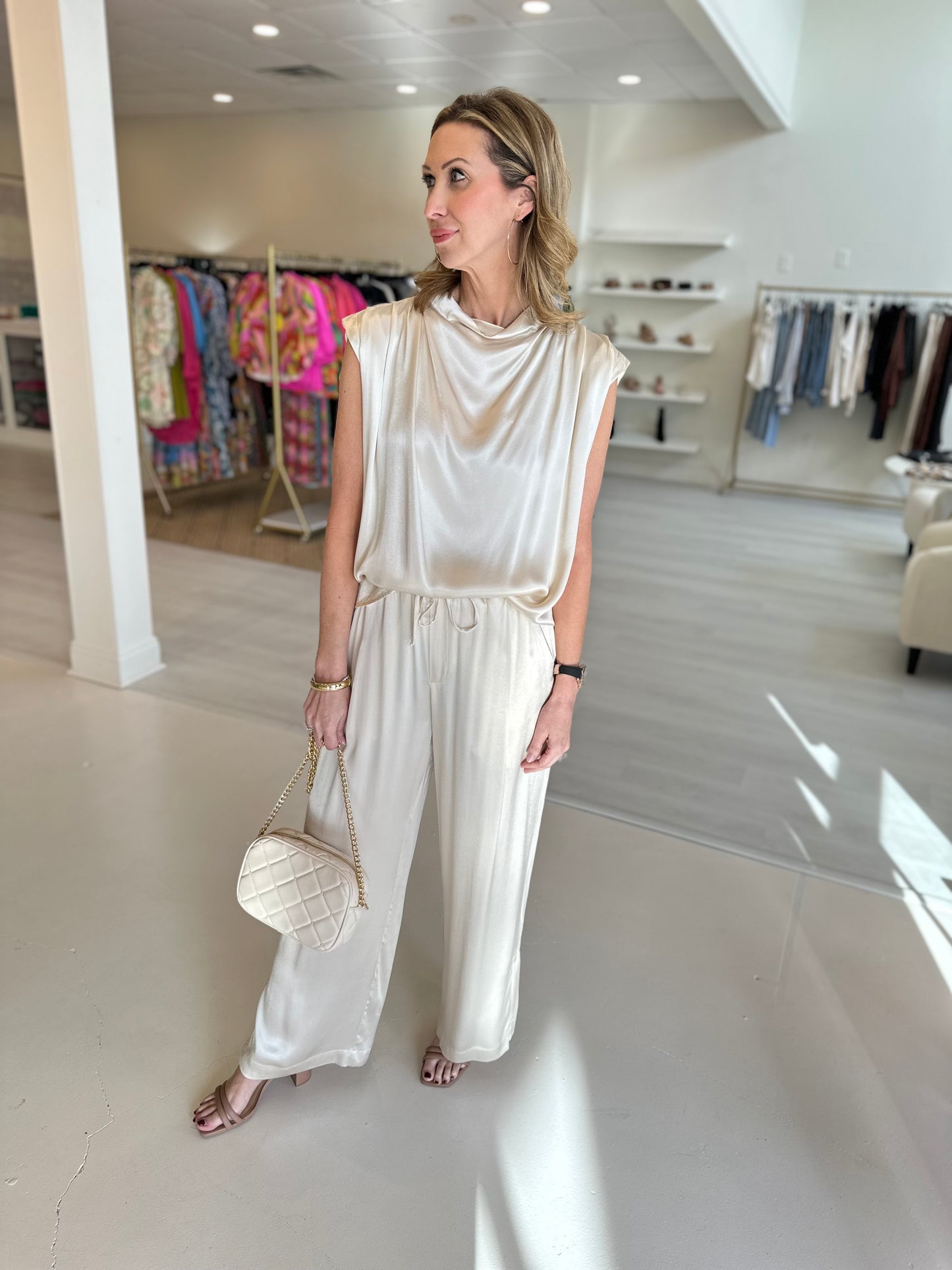 Melissa Nepton Sevan Drape Neck Top- Platinum