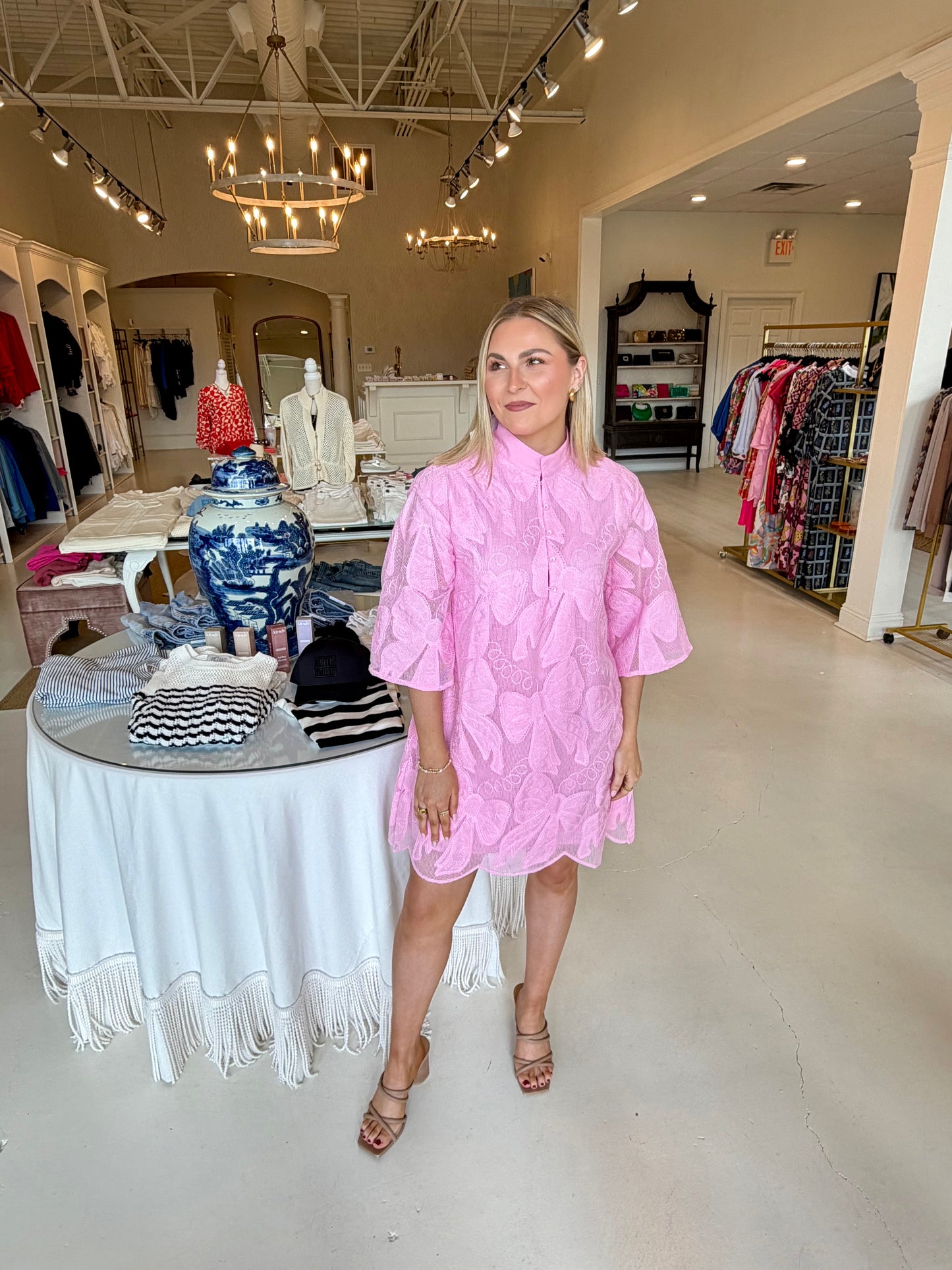 Pink Bow Lace High Neck Tunic