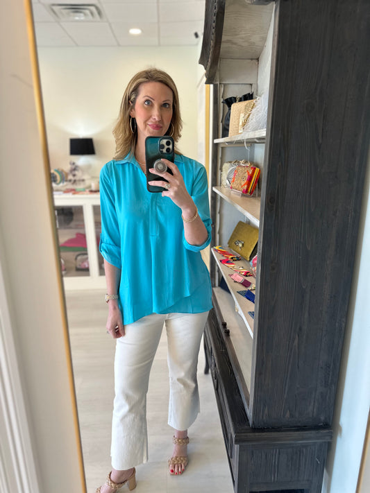 Renuar Woven Blouse- Aquamarine