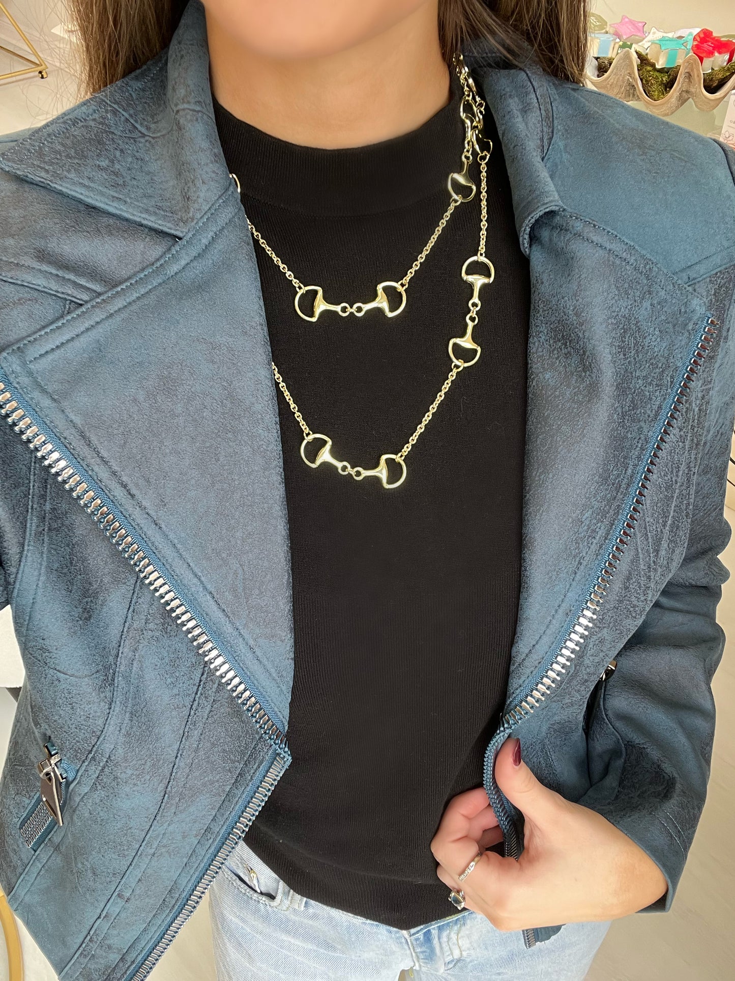 EAB Favorites Long Horsebit Necklace- Gold