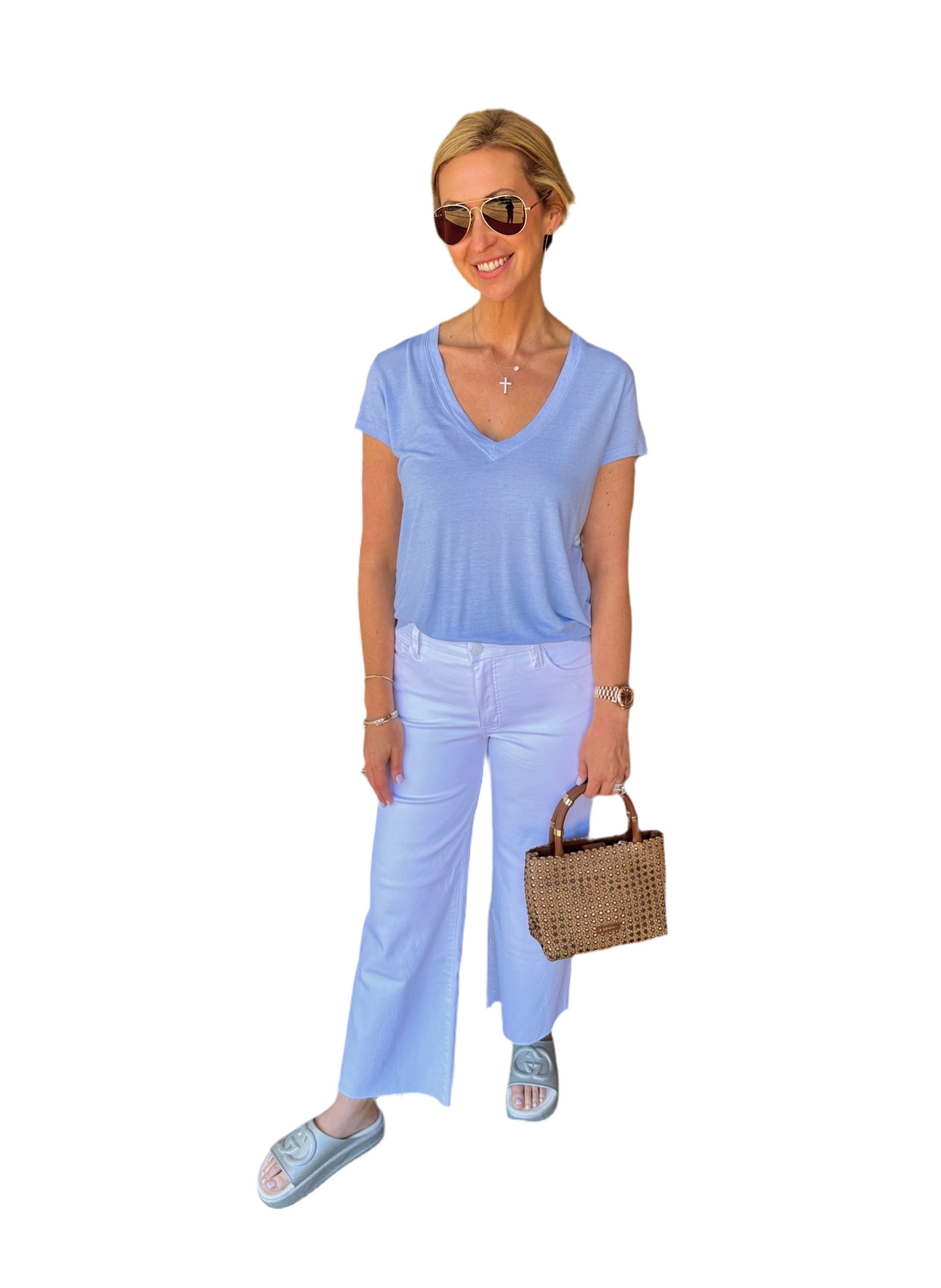 KUT Optic White Meg High Rise Fab Ab Wide