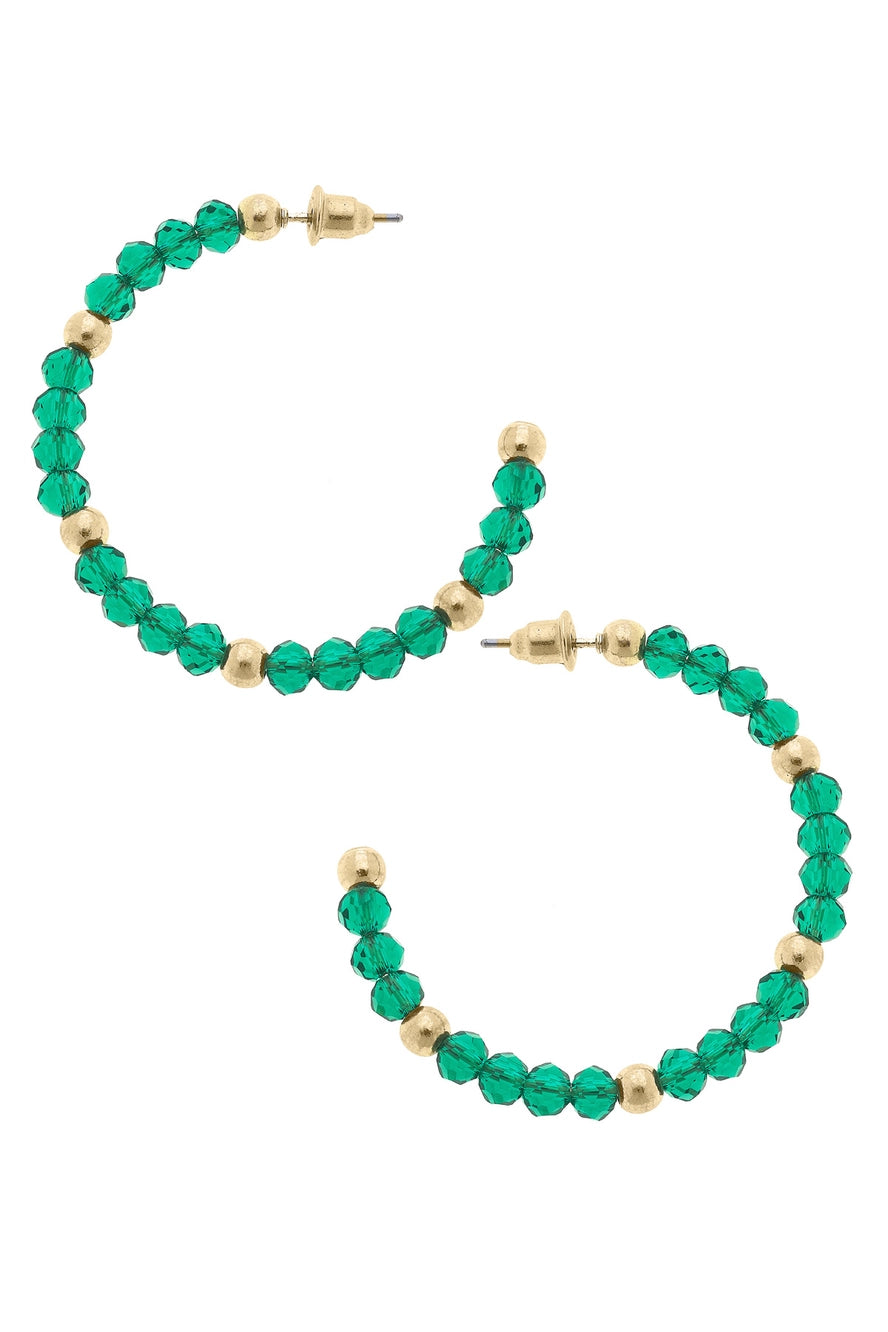 Gabbi Beaded Glass Hoop Earrings - Emerald