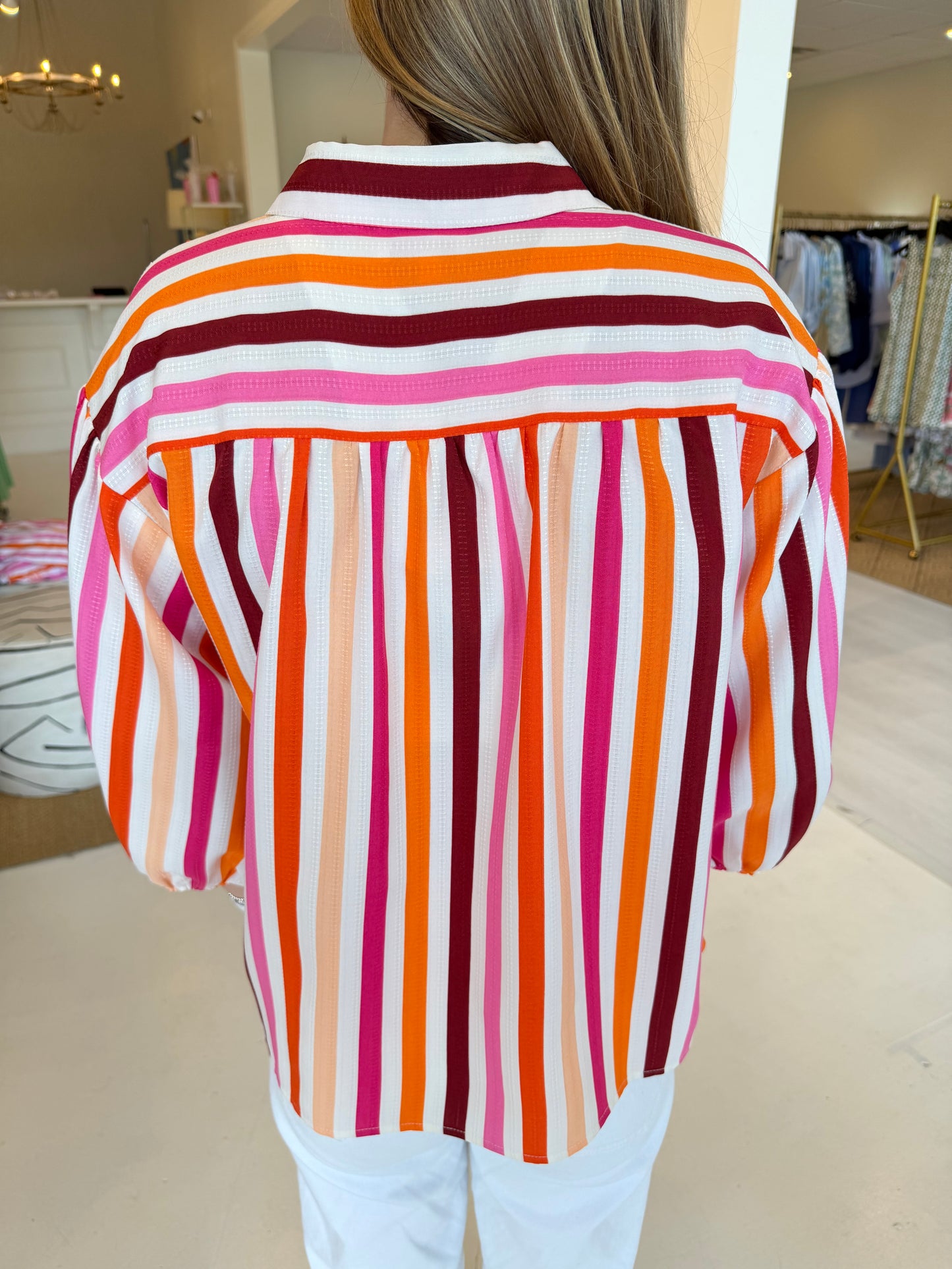 Joy Joy Collar Top- Rose Stripe