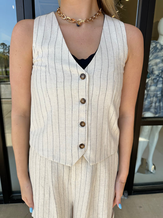 Esqualo Gilet Vest Linen Stripe