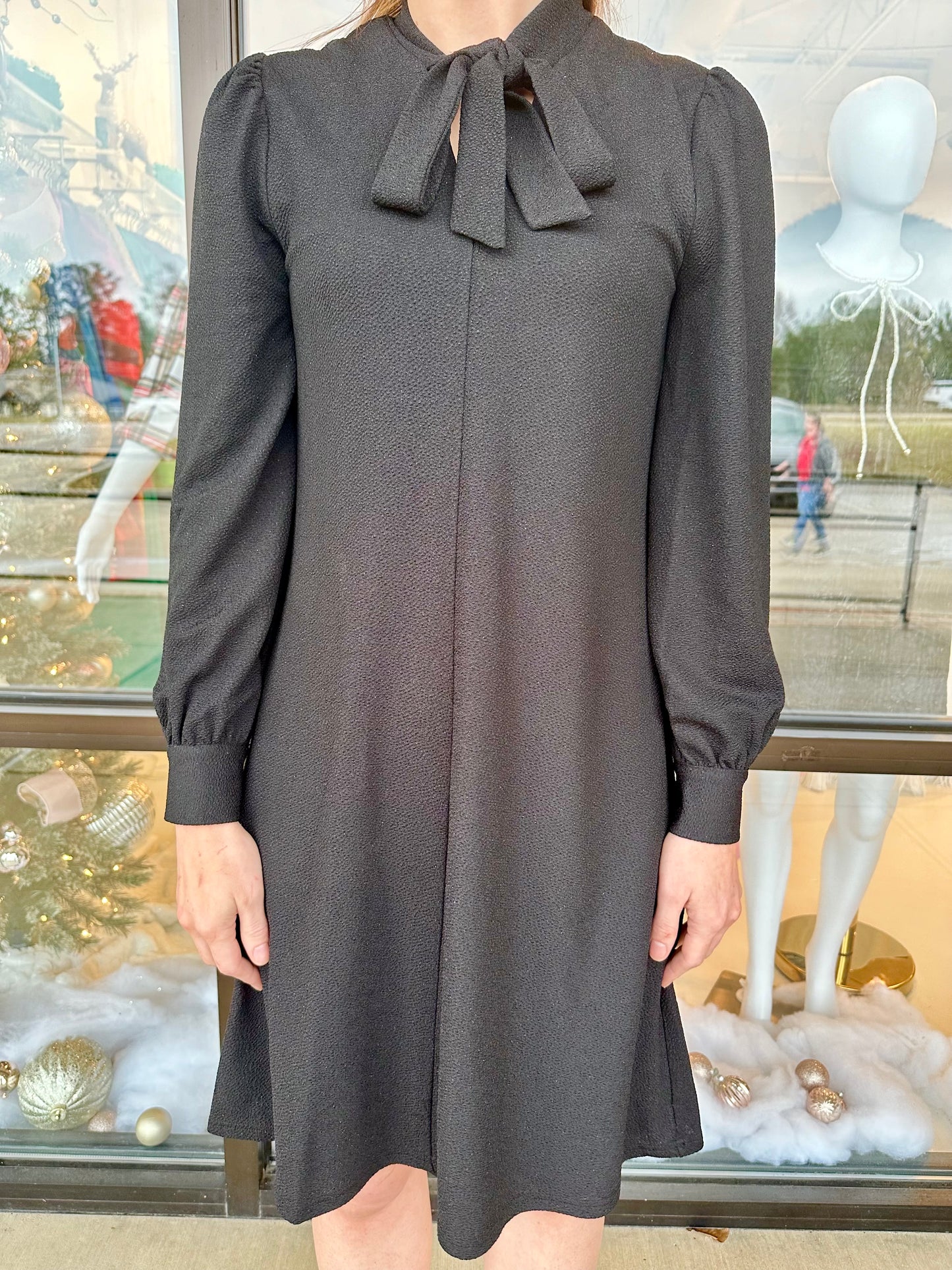Esqualo Black Tie Neck Glittery Dress