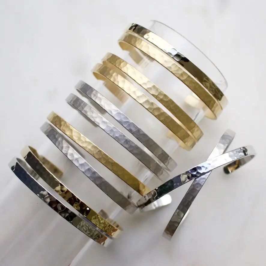A.V. Max Dainty Hammered Cuff Set - Silver/Gold