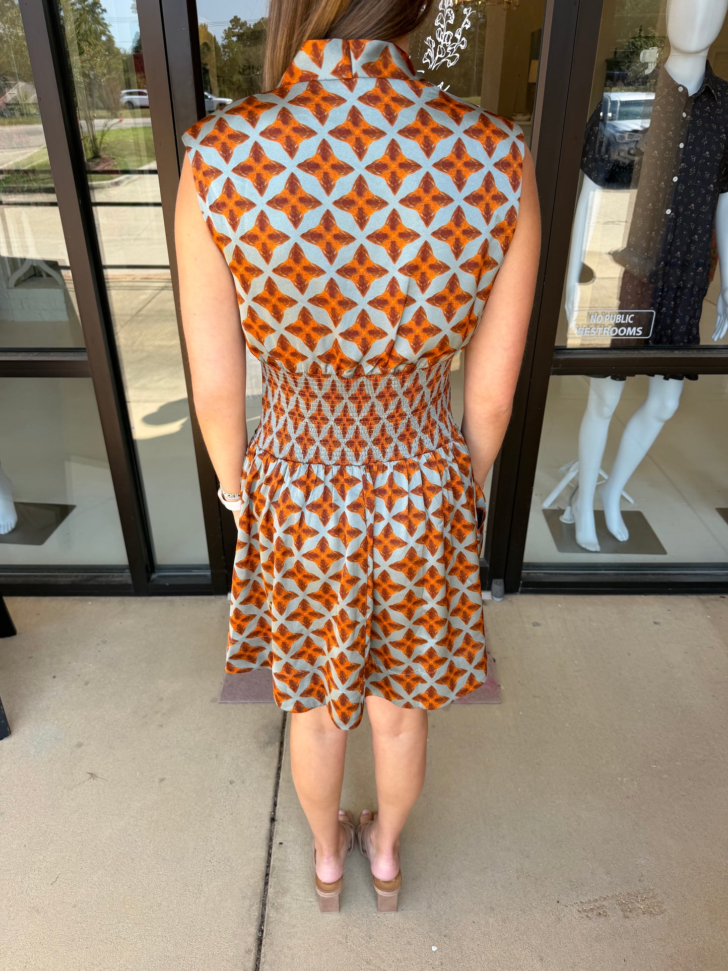 Joy Joy Elastic Waist Zip Dress - Copper Tile