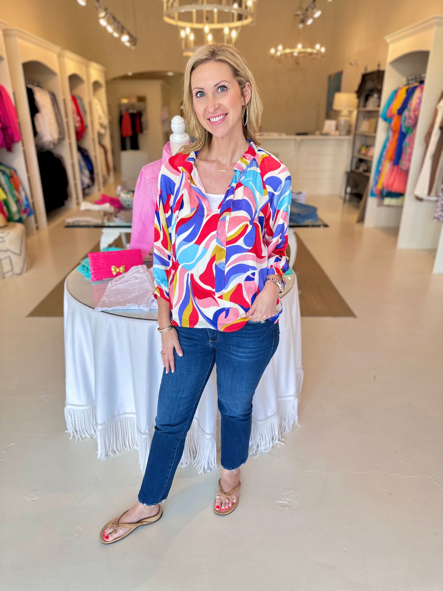 Jade Swirl Peasant Top