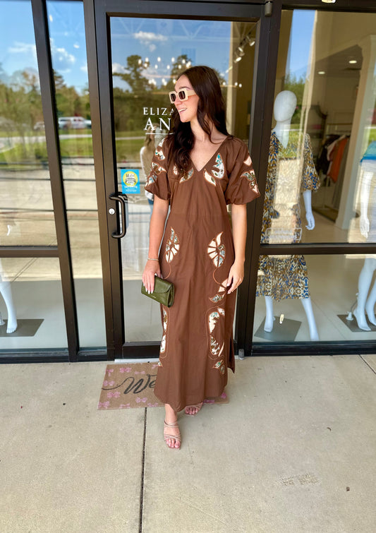 Anna Cate Collection Miriam Midi Chocolate Blue Floral Dress