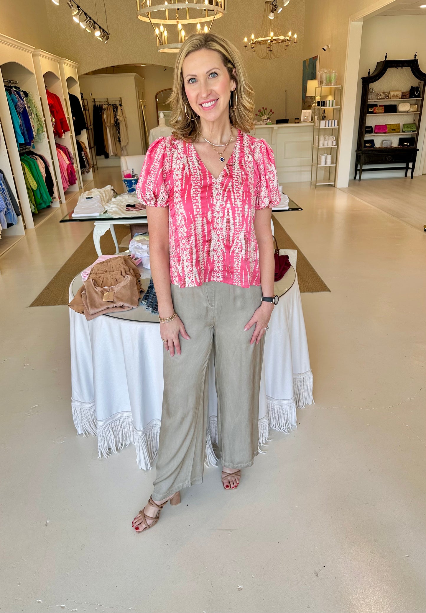 Joy Joy Pink Eyelet Shirred Shirt