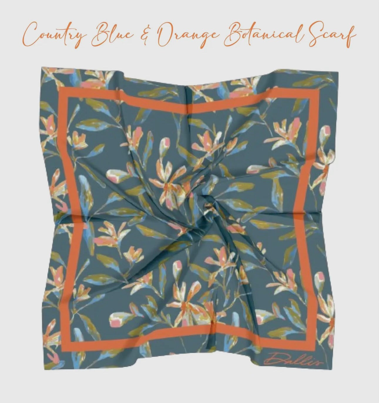 Dallis Country Blue and Orange Botanical Scarf