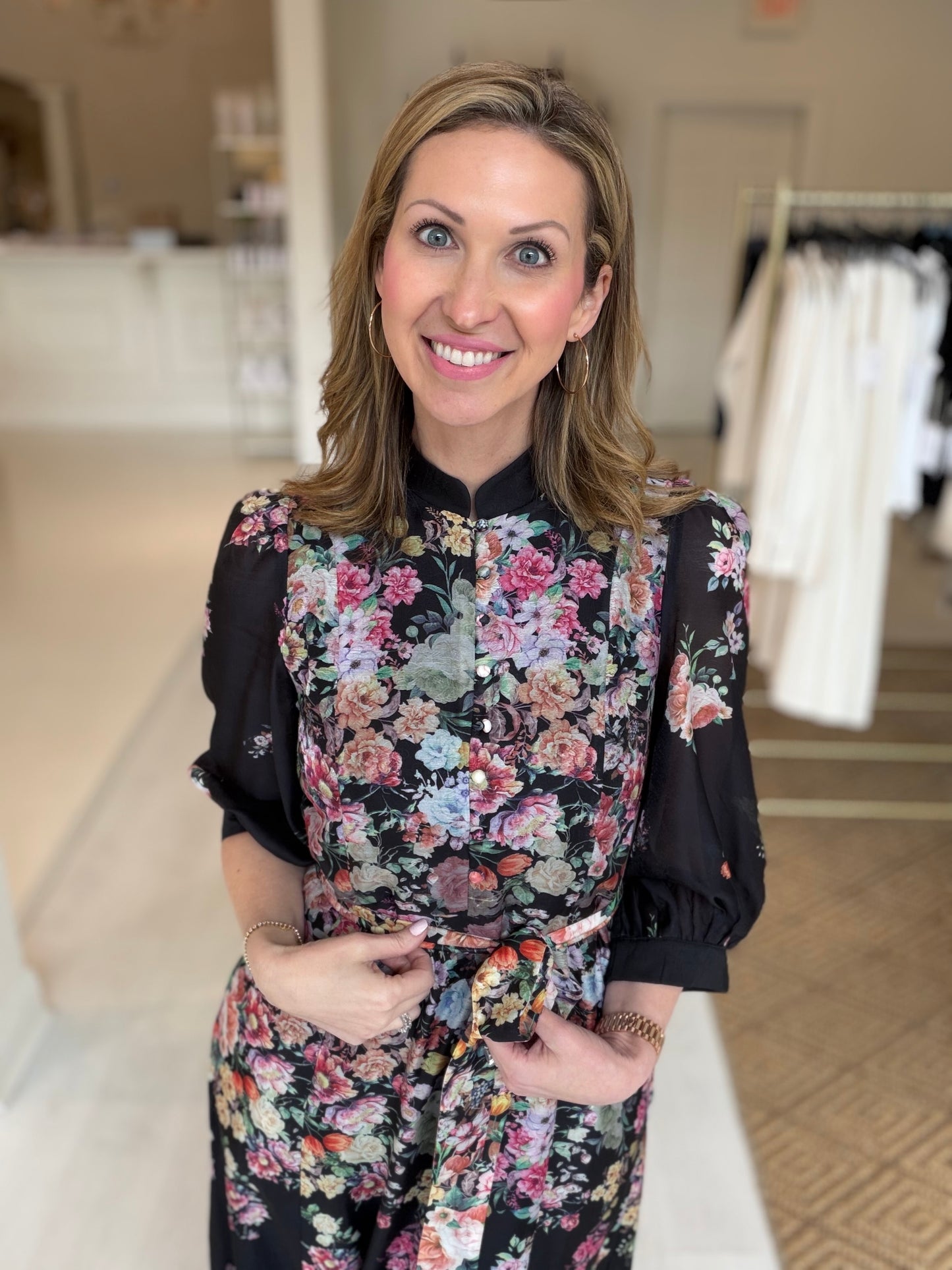 Jade Stand Collar A-Line 50" Dress - Bloom Noir