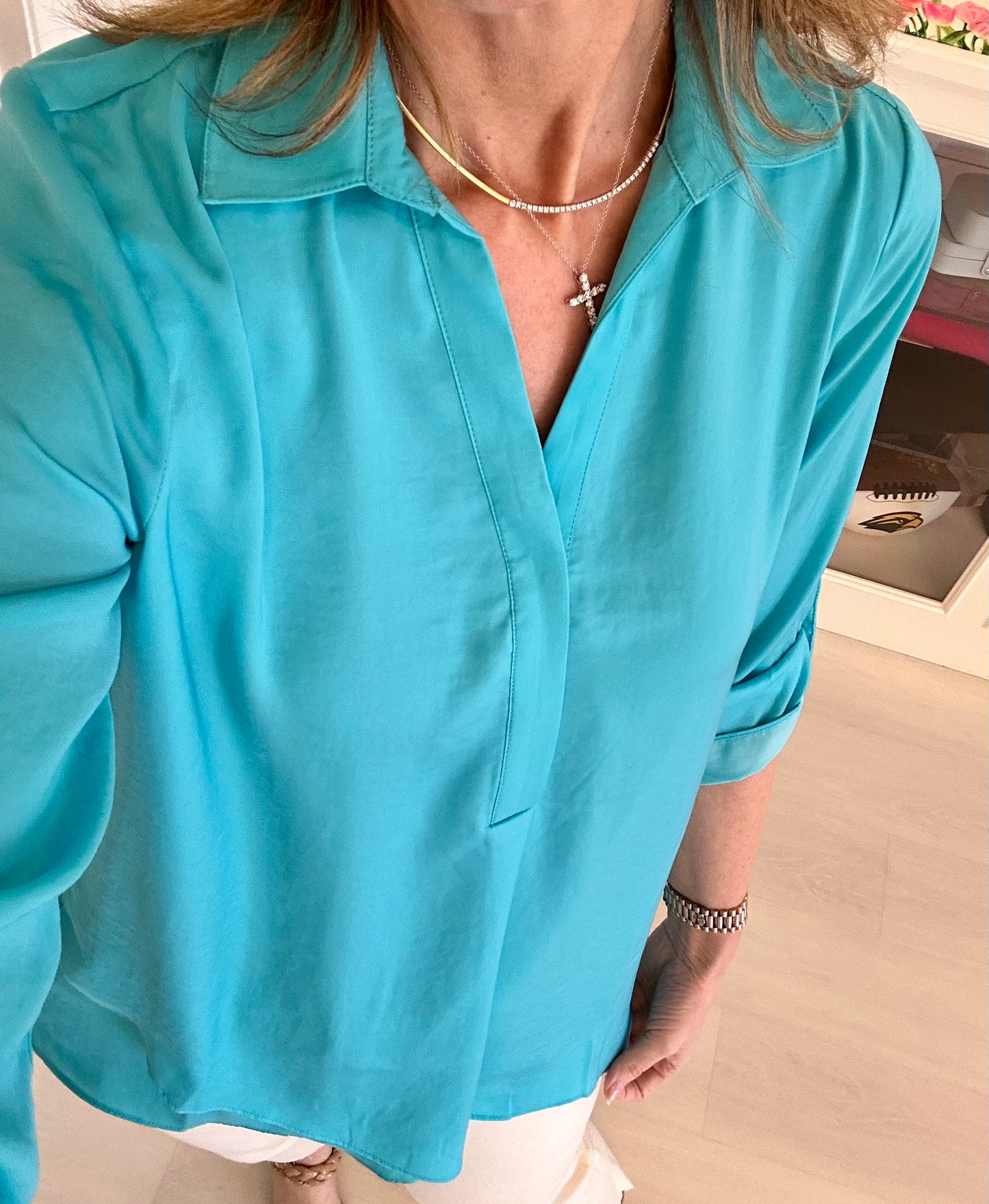 Renuar Woven Blouse- Aquamarine