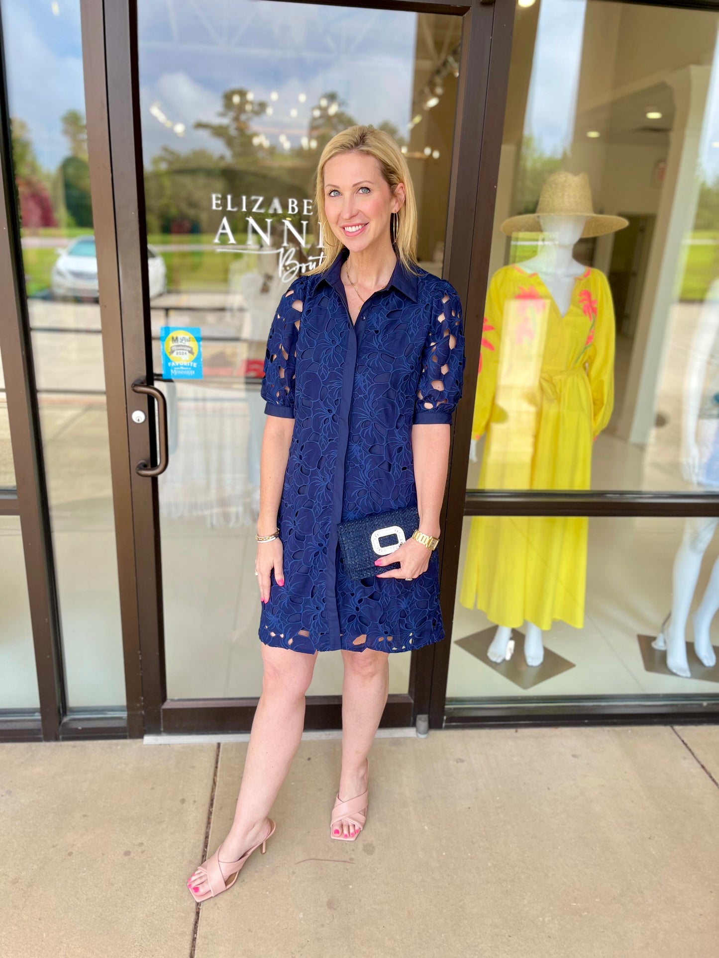 Jade Navy Placket Lace Shirt Dress