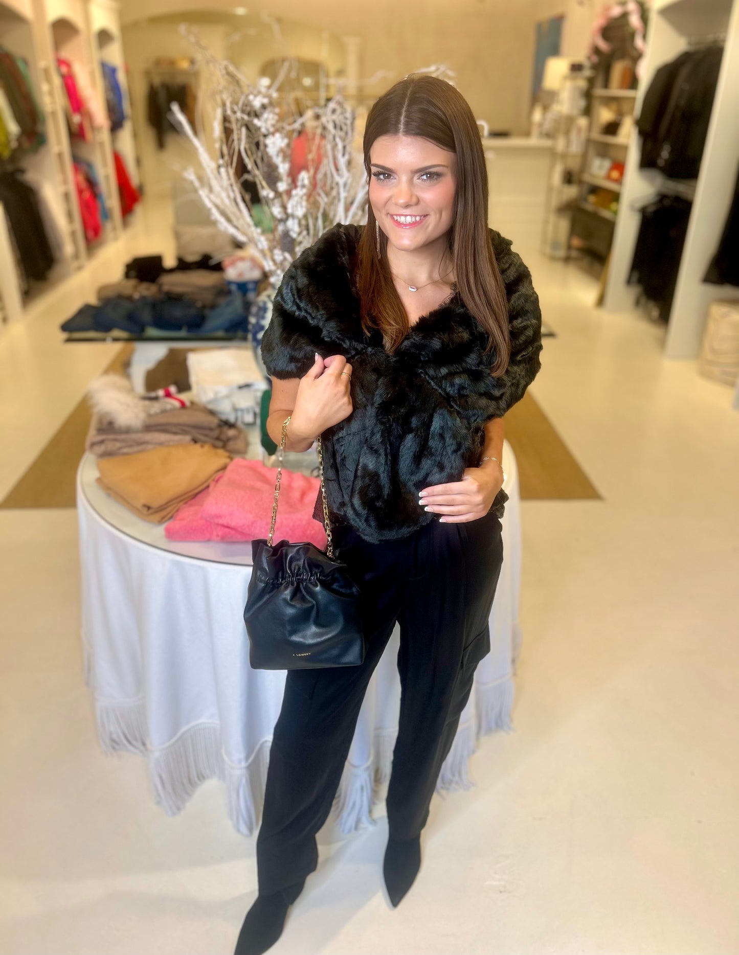 EAB Favorites Black Faux Fur Shawl