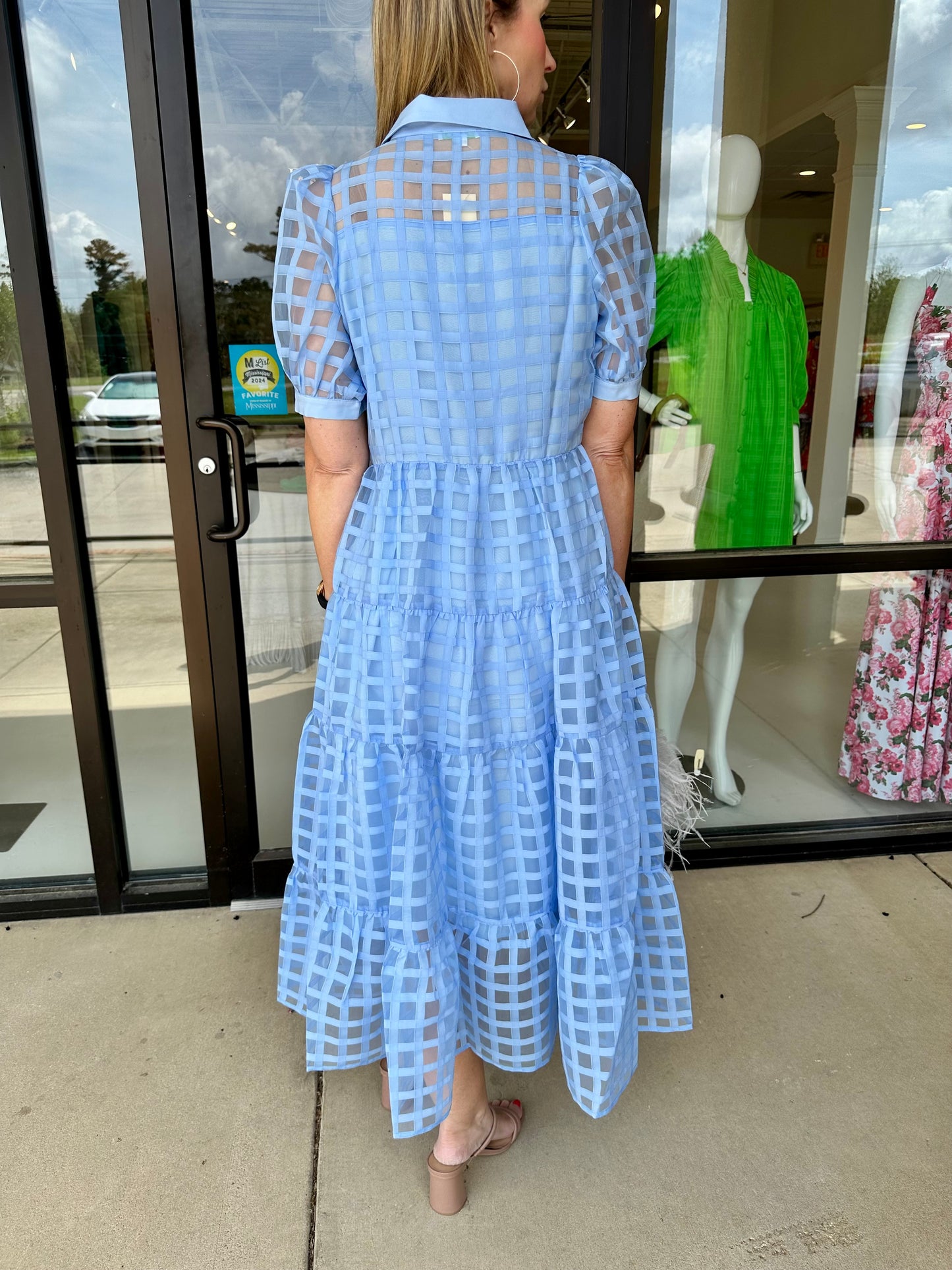 Jade Blue Puff Sleeve Tiered Maxi Dress