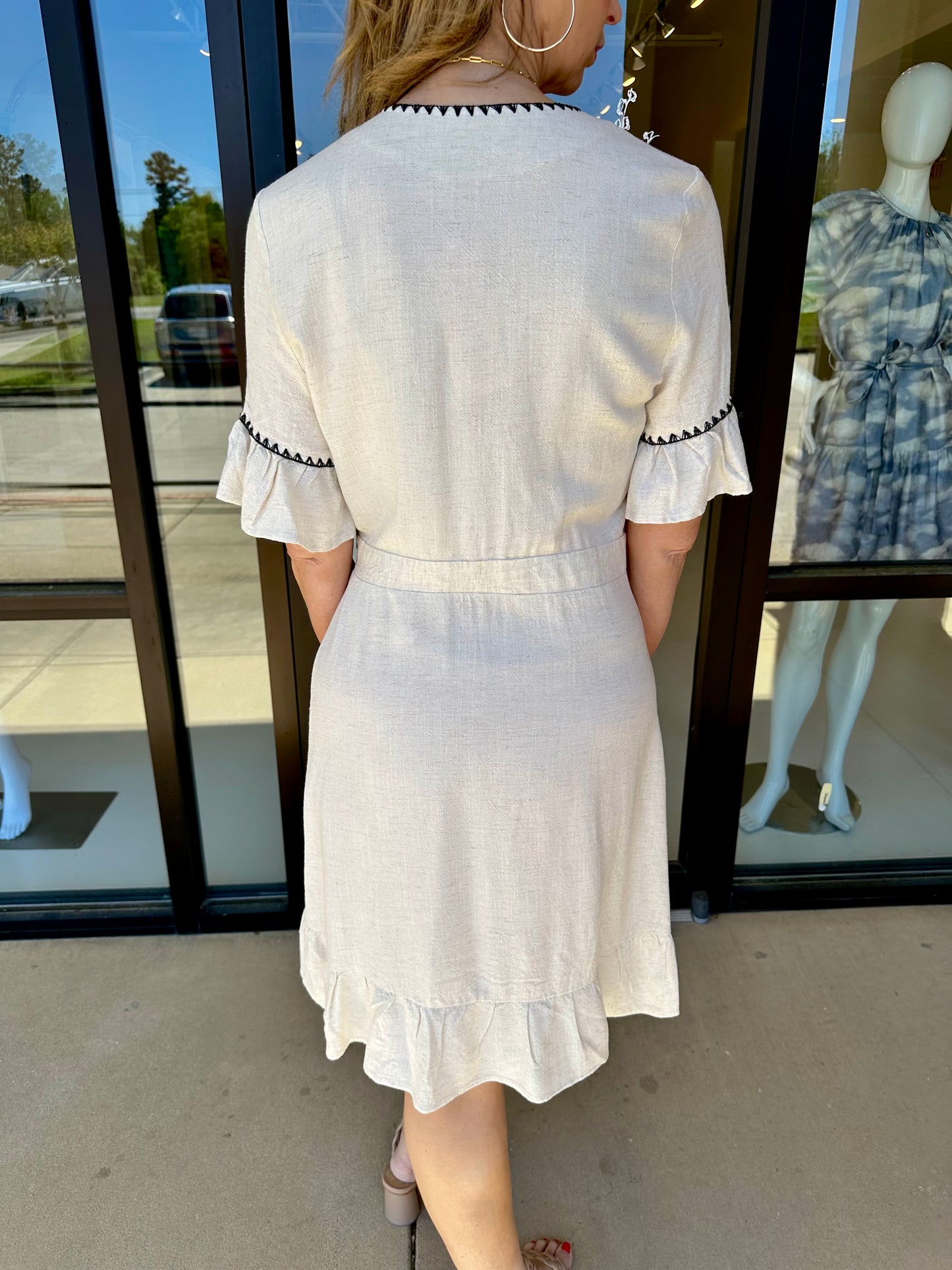 Esqualo Linen Contrast Stitch Dress