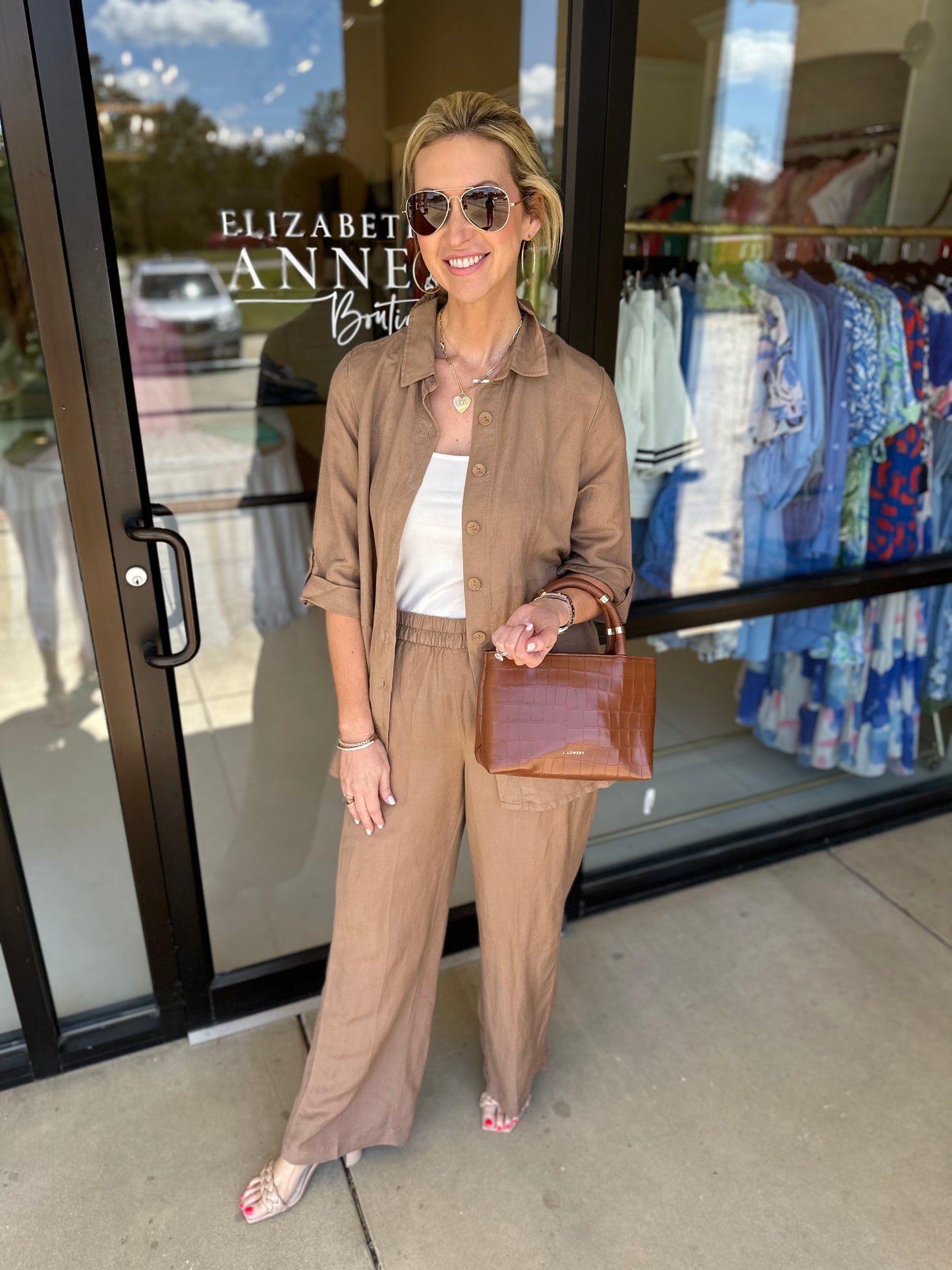 Renuar Woven Blouse Linen Long Walnut