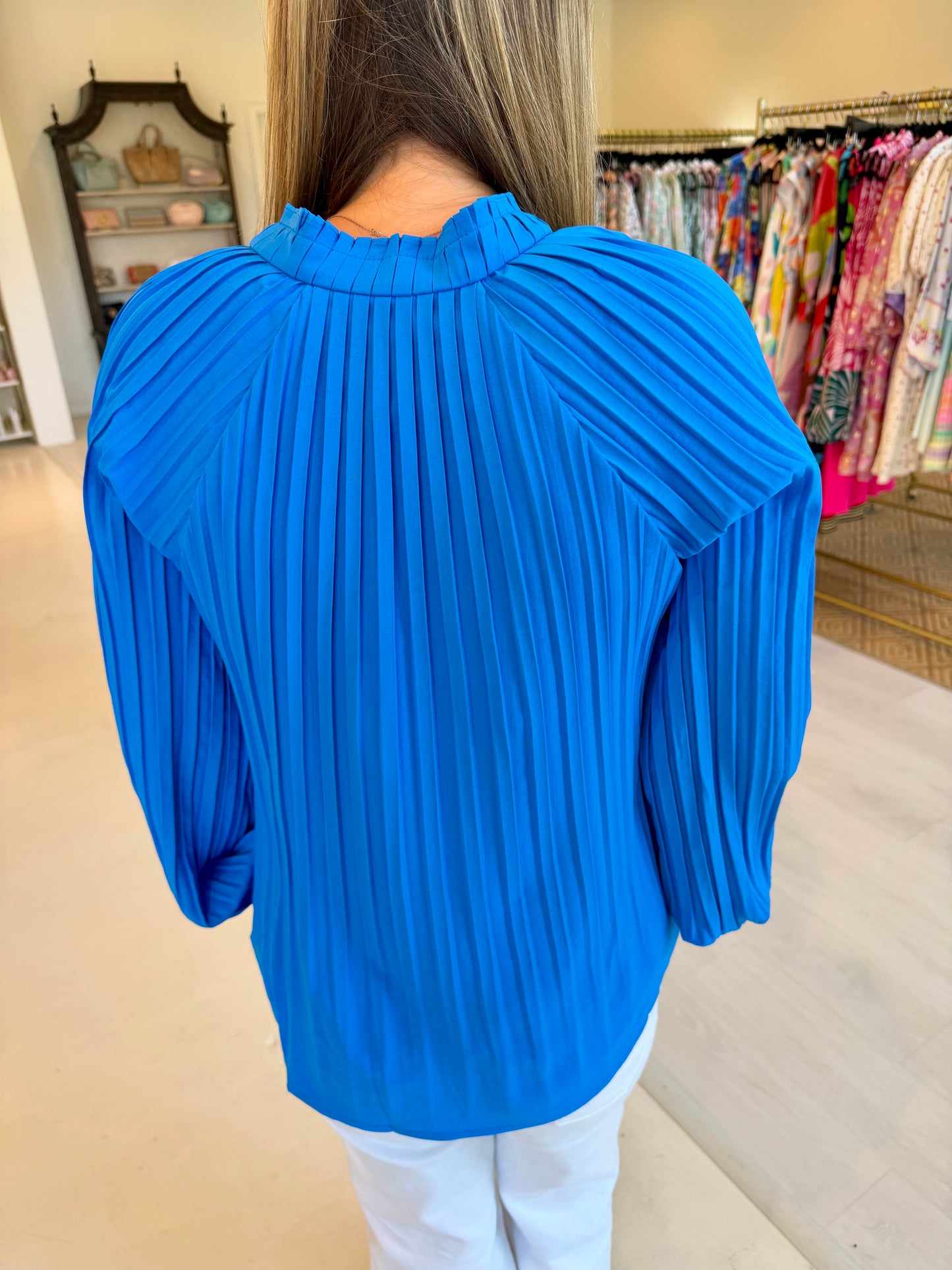 Jade Pleaty Peasant Top - Marine